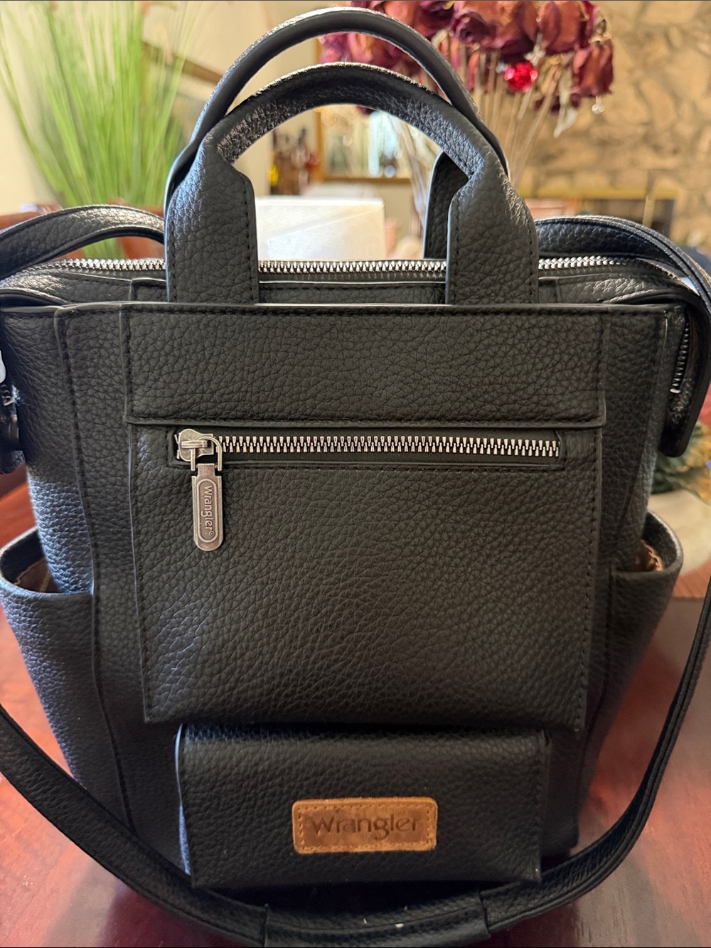 Wrangler Black Pebbled Leather Backpack with Front Zipper Pocket Cute Back Pack!